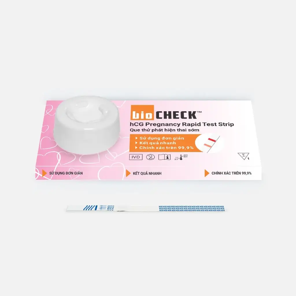 Que thử phát hiện thai sớm (Biocheck™ hCG Pregnancy Rapid Test Strip) (Hộp 50 x 1 test)