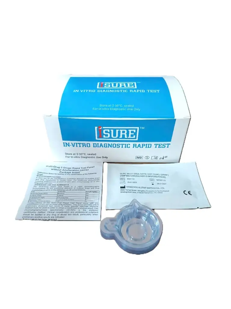 Panel thử xét nghiệm định tính Amphetamine, Codeine, Heroin, Morphine, Marijuana (ISURE™ Multi-Drug Rapid Test Panel (Urine) (AMP500/COD200/HER10/ MOP300/THC50))
